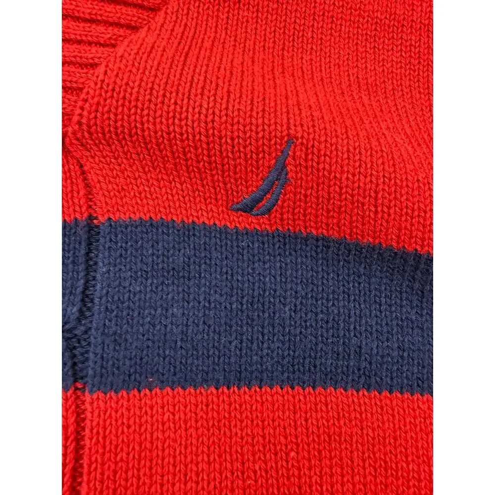Nautica Boys Shawl Collar Cable Knit Sweater Red Navy Striped Size 6